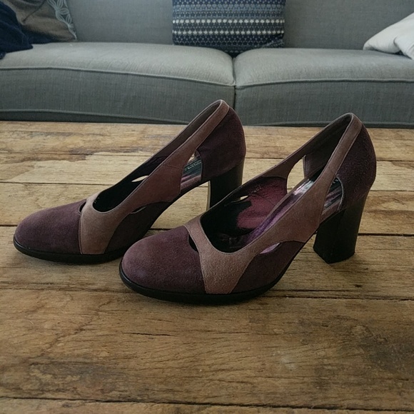 Blush & purple color block suede heels. - Picture 4 of 6